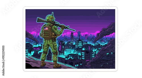 A US Military Soldier Looking At The City