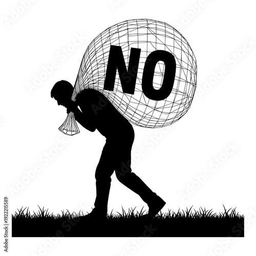 Man Carrying Heavy Burden Of Rejection Concept Silhouette Vector