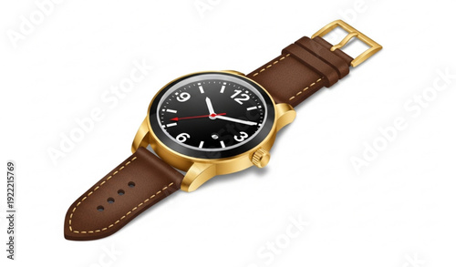Isometric Luxury Men Watch Vector Black Dial Gold Case Leather Strap