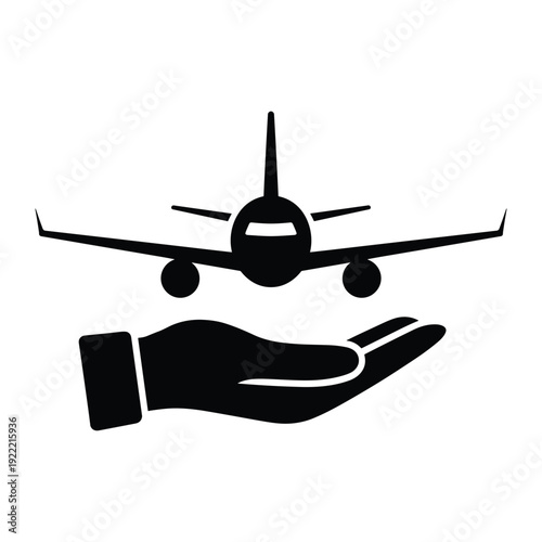 Airplane Flying Over Open Hand Silhouette Travel Insurance Concept Stock Icon