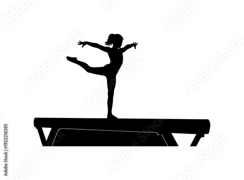 Black silhouette of a woman doing gymnastics on a balance beam vector