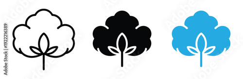 Natural cotton boll and organic fiber icon vector. Symbol for textile industry, soft raw material, and eco friendly agriculture. Vector Illustration.