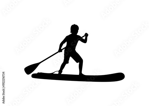 Black silhouette of a person paddleboarding vector