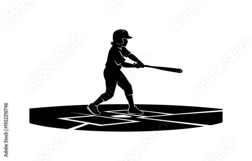 Vector silhouette of baseball player hitting ball