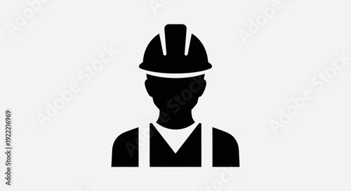 Construction worker icon featuring a front-facing worker silhouette wearing a safety helmet (hard hat).