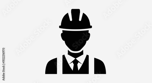 Construction worker icon featuring a front-facing worker silhouette wearing a safety helmet (hard hat).