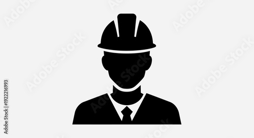 Construction worker icon featuring a front-facing worker silhouette wearing a safety helmet (hard hat).