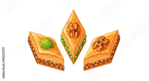 Delicious Baklava Pastries with Nuts and Syrup Illustration.