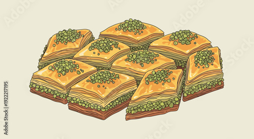 Delicious Baklava Pastries with Pistachio Topping A Sweet Middle Eastern Treat.