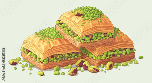 Delicious Baklava Pastries with Pistachios A Sweet Middle Eastern Treat.