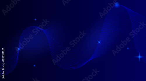 A dark blue wavy design with glowing lines and stars, resembling a night sky scene, viewed from a high perspective, similar to 6.eps