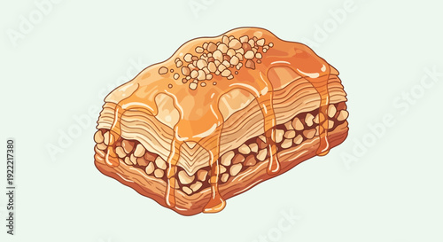 Delicious Baklava Pastry with Nuts and Sweet Syrup Drizzle.