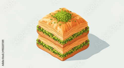 Delicious Baklava Pastry with Pistachio Filling and Topping.