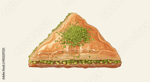 Delicious Triangle Baklava Pastry with Pistachio Topping on White Background.