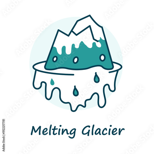Melting Glacier Outline Icon – Climate Change Line Vector Illustration