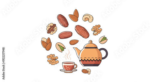 Tea Time Treats Dates Nuts and a Warm Beverage.