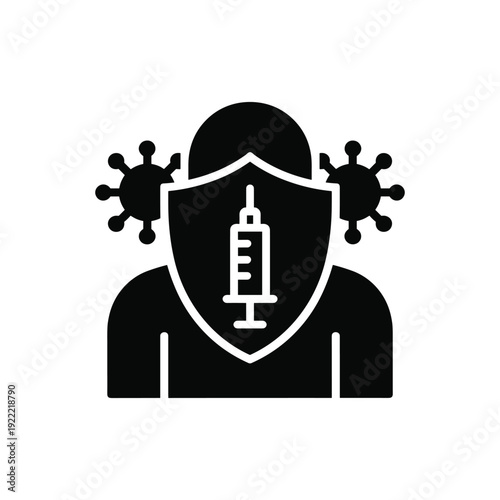 Person Shielded from Virus with Syringe Icon Medical Protection Concept Stock Graphic
