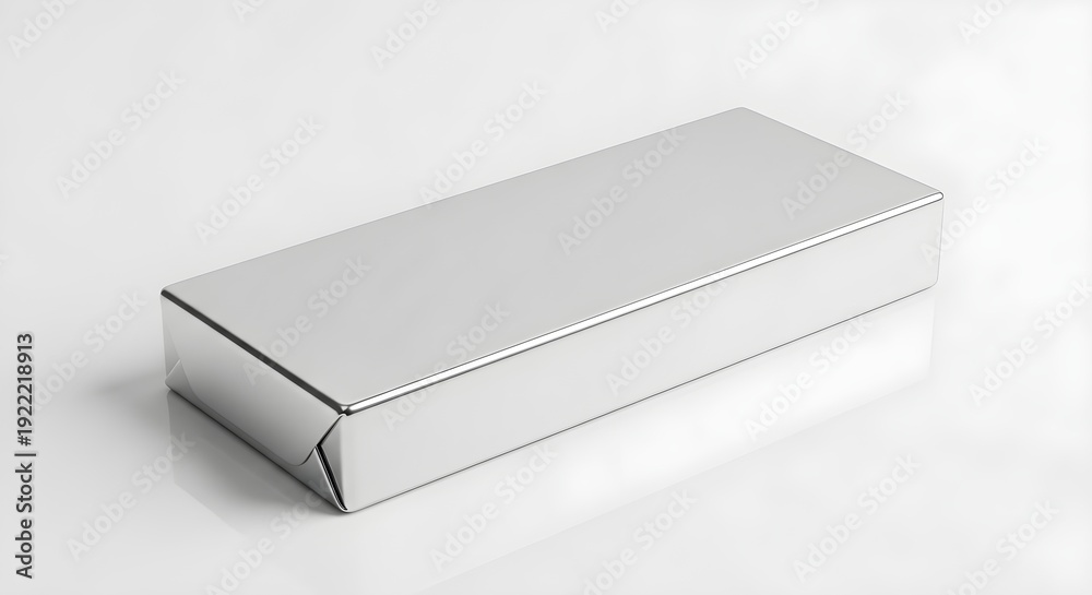 Naklejka premium Silver Foil Wrapped Snack Bar on White Background, Minimalist Packaging Design