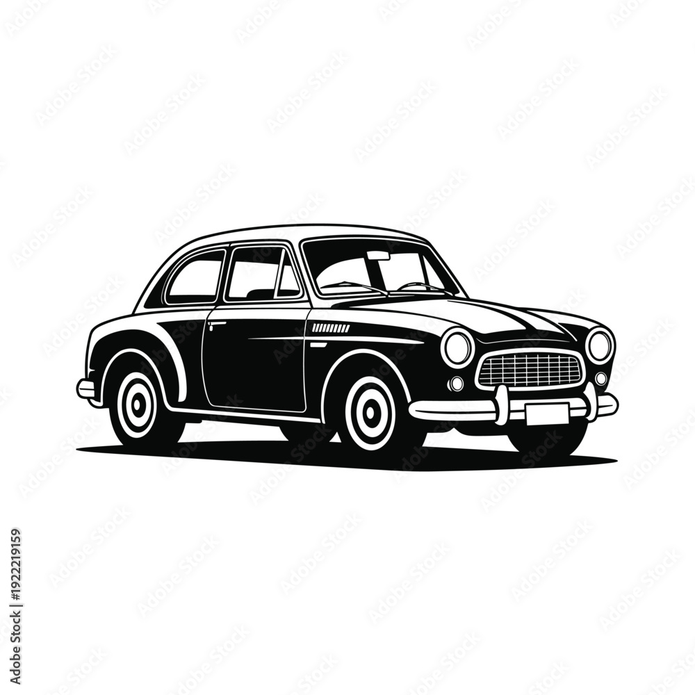 Fototapeta premium Vintage Car Silhouette Side View Classic Automobile Design Retro Vehicle Illustration Vector Art