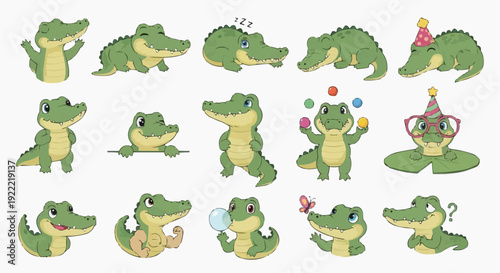Cute Cartoon crocodile Illustrations Set