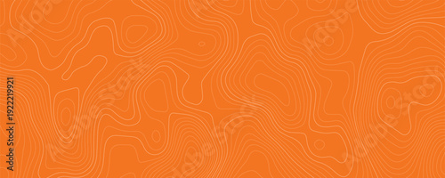 Bright orange topographic background with dense white contour lines for vibrant map design