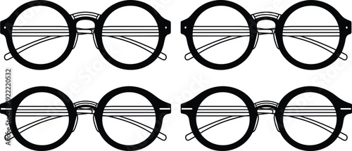 Round eyeglasses frame collection vintage optical eyewear vector illustration set