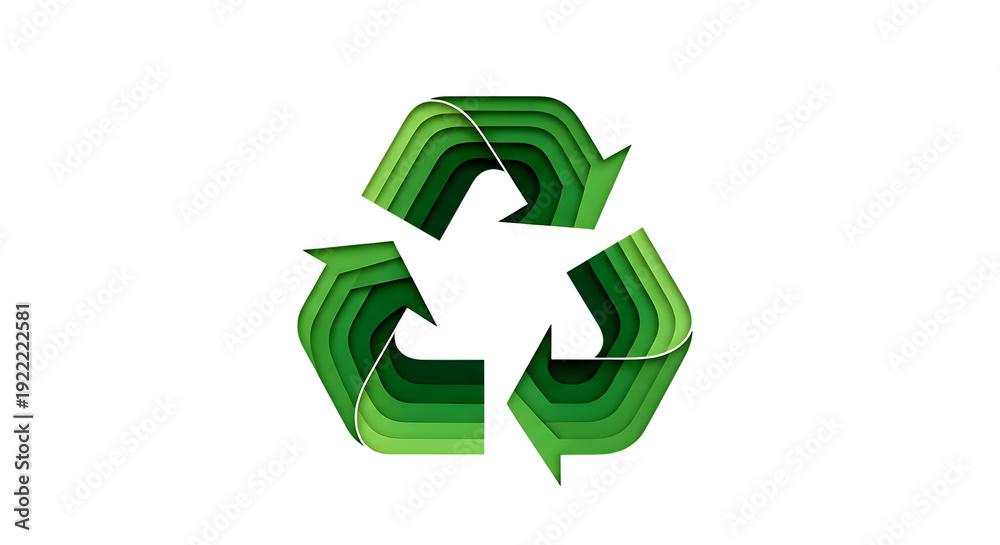 Obraz premium Eco-friendly Layered Paper Cut Green Recycling Symbol on Black Background
