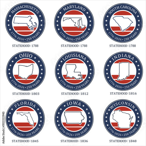 Bundle of America States Shirt ClipArt, USA Patriotic 250th Anniversary, America State 250 Years Design, USA State Map Outline, United States celebration
