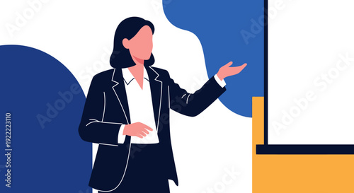 Professional woman delivering an insightful business presentation, fostering knowledge sharing and strategic communication in a dynamic corporate environment