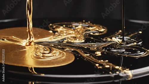 Abstract liquid gold and black oil flowing in smooth luxury ripples