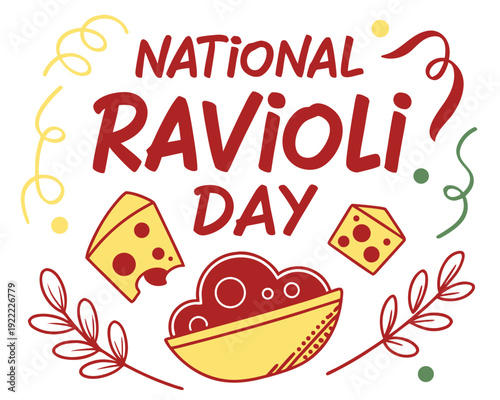 National Ravioli Day Typography with Traditional Italian Food Illustration
