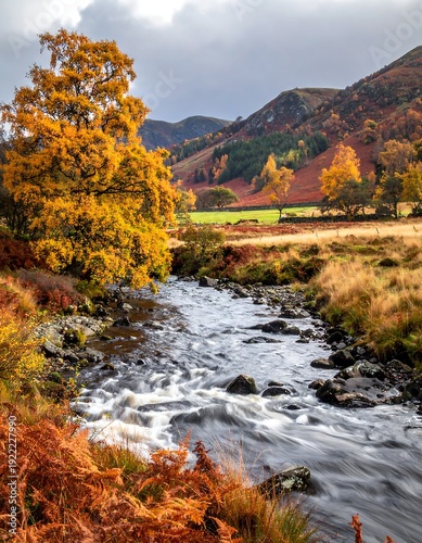 A serene landscape with a river flowing through a valley (1)