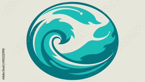A stylized depiction of a globe with waves symbolizing water conservation and environmental harmony
