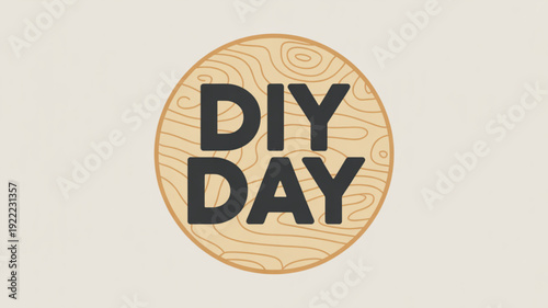 Diy day wooden circle logo with black text on beige background for crafting and hobby concepts