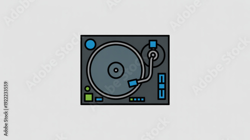 Dj turntable equipment for music mixing and playback in a studio or party setting with gray background