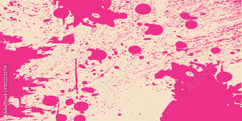 Vibrant hot pink paint splatter vector texture. Abstract pattern with energetic ink spots and drops. Ideal for modern backgrounds or bold designs. Modern Vector with amazing colour.