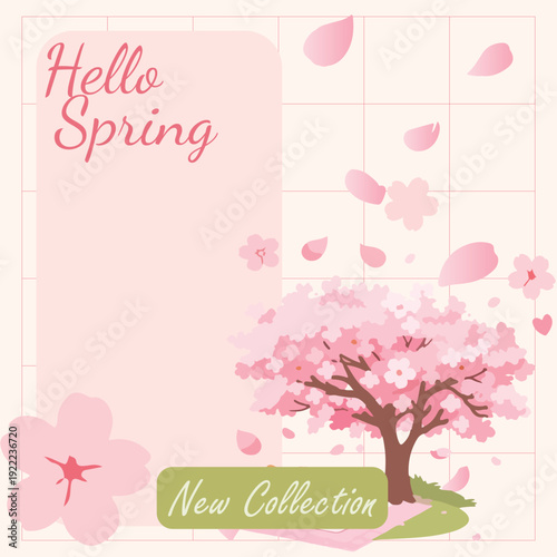 hello Spring flat design, spring sale poster,