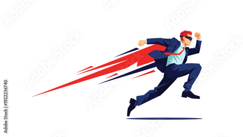 Dynamic Businessman Sprinting Forward with Speed Lines - Business Acceleration Concept