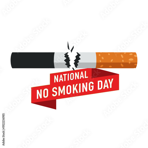 National no smoking day awareness ribbon with a cigarette illustration