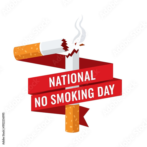 National no smoking day awareness ribbon with a broken cigarette