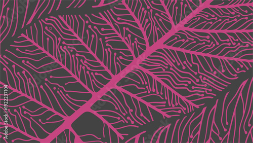 Futuristic Pink Circuit Board Leaf Pattern Background for Technology and Nature Concepts
