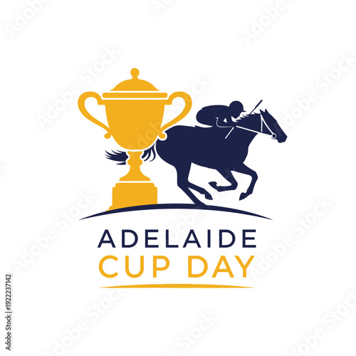 Adelaide cup day logo featuring a horse and trophy illustration