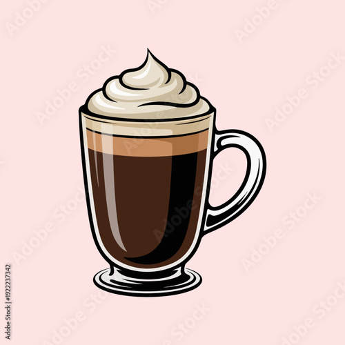 Austrian Espresso Coffee Vector Illustration with Whipped Cream Topping
