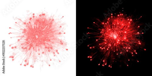 Foto Fiery red firework burst on transparent and black background
