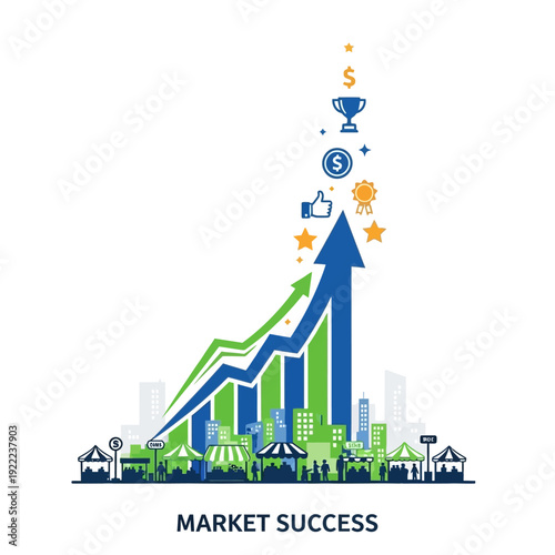 Growth chart depicting financial success and market progress with city skyline