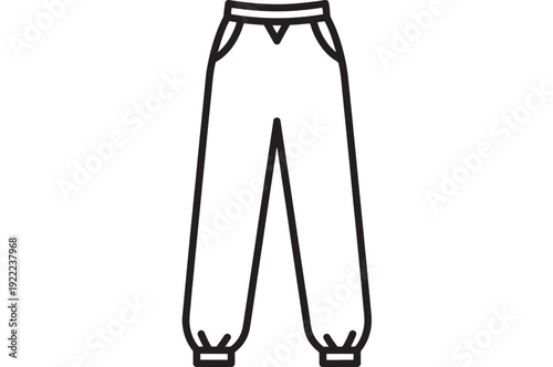 Pants jogger sweatpants icon with elastic waistband and cuffs, minimal outline symbol for casual clothing, sportswear, loungewear, apparel shop UI and fashion design
