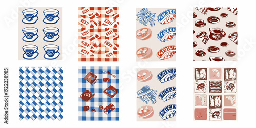 Vintage patterned paper collection featuring teacups and checkered designs