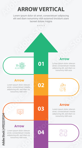 Arrow base shape mobile vertical template infographic with big arrow shape top direction with round rectangle extension for mobile smartphone content with 4 points