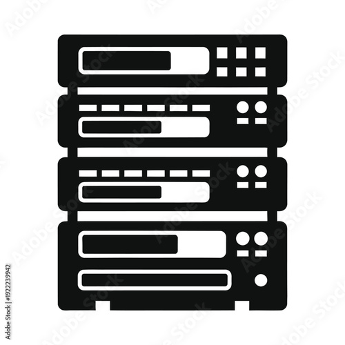 Black server rack with multiple storage drives, ui elements