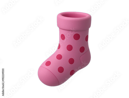 Pink sock with red polka dots, a cozy and adorable children's apparel item.
